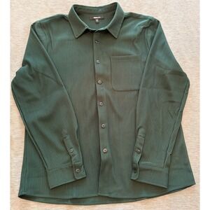 NovaMen Fashion Nova Men Green Textured Pleated Long Sleeve Button Down Shirt XL